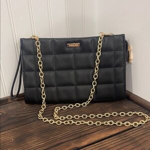 NWT Rachel Zoe Evie Black Quilted Crossbody Bag with Gold Chain strap